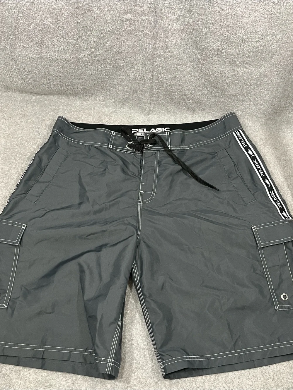 Pelagic Board Shorts Men 38 Cargo Gray Beach Surf Swim Trunks Nylon 10” Fishing